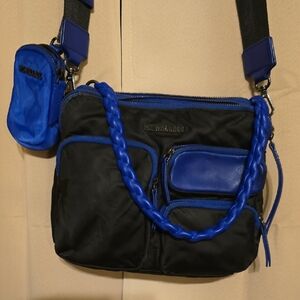 MZ Wallace Bowery Bag in Black and  Cerulean Blue, With Matching Bag And Pouch.